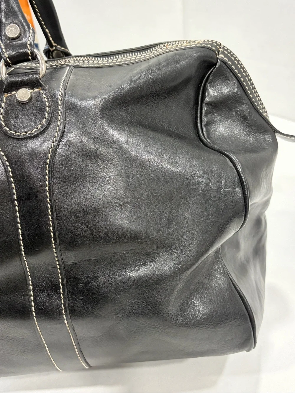 Floto Venezia Italian Leather Duffle Bag Handmade in Italy Black Travel Carry On